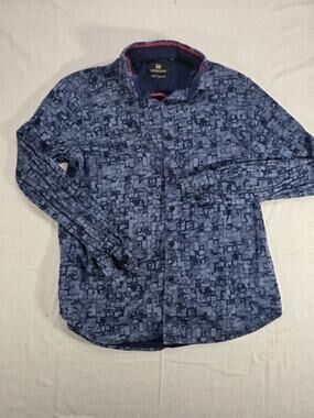 Moderno Italy Design Mens Large Button Front Long Sleeve Casual Shirt Blue